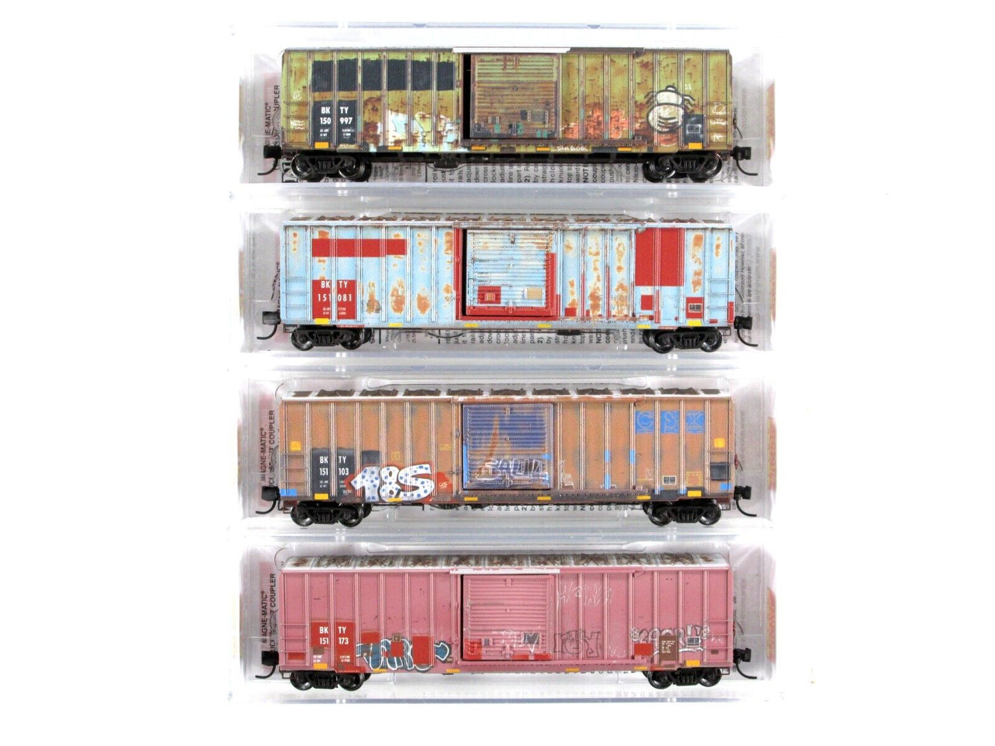 N Scale **BKTY - MKT** Weathered & Graffiti Box Car Set -- Micro Trains 99305950