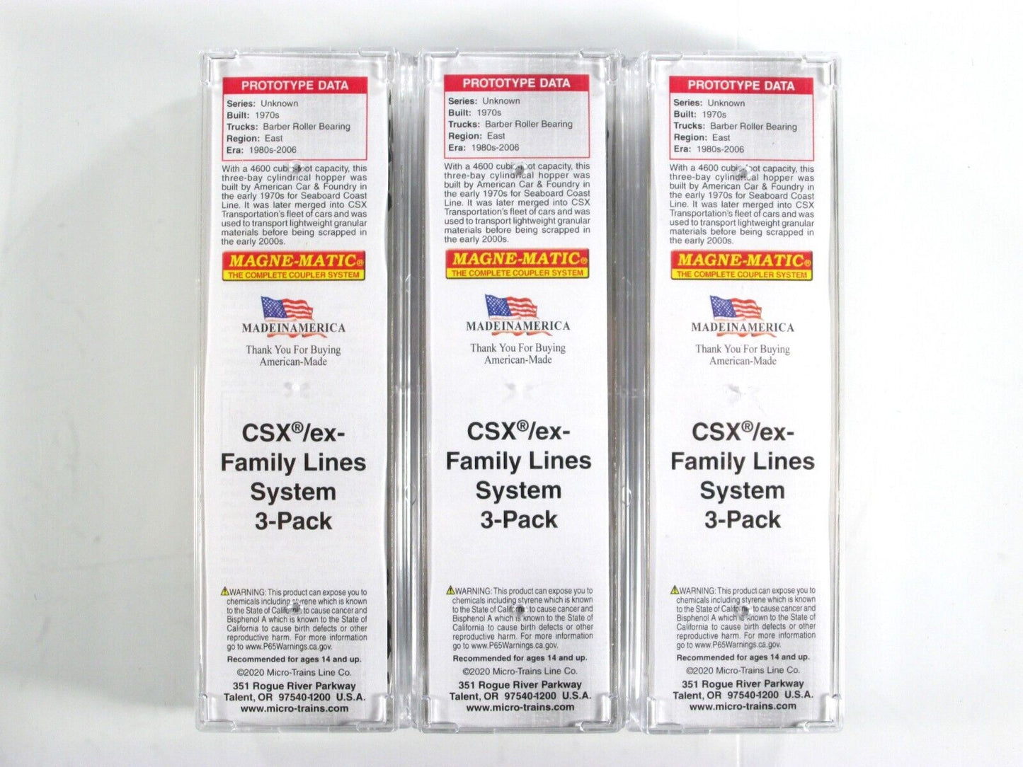 N Scale **CSX / ex-FAMILY LINES** Weathered Hopper 3-Set - Micro Trains 99305610