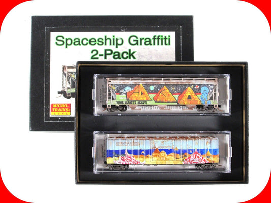 N Scale **SPACESHIP GRAFFITI** Box Car & Hopper 2-Pack - Micro Trains 99305460