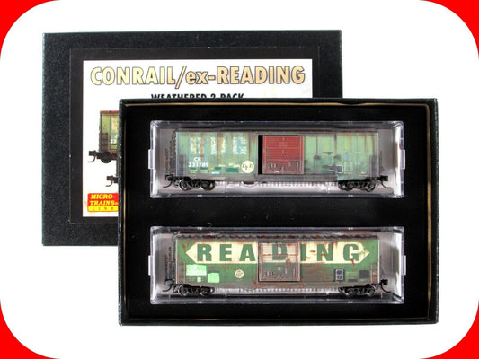 N Scale **CONRAIL / Ex-READING** Weathered Box Car Pack -- Micro Trains 99305860