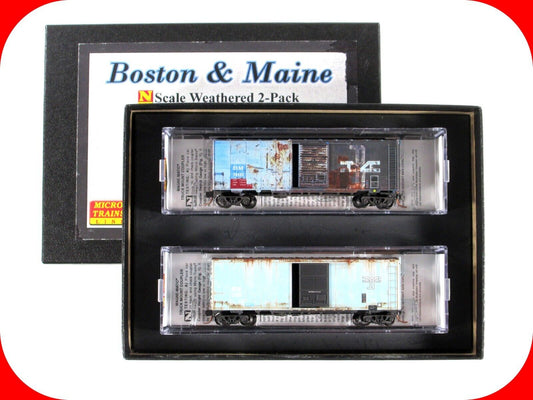 N Scale **BOSTON & MAINE** Weathered Box Car 2-Pack Set - Micro Trains 02044696