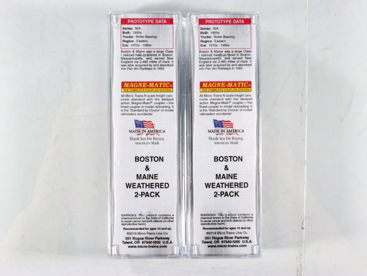 N Scale **BOSTON & MAINE** Weathered Box Car 2-Pack Set - Micro Trains 02044696
