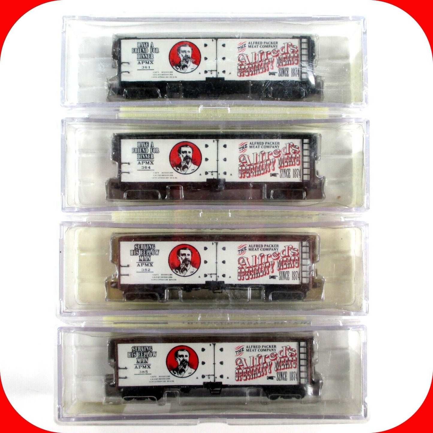 N Scale ALFRED PACKER Meat Co. 40' Reefer 4-Pack Set - Intermountain Special Run