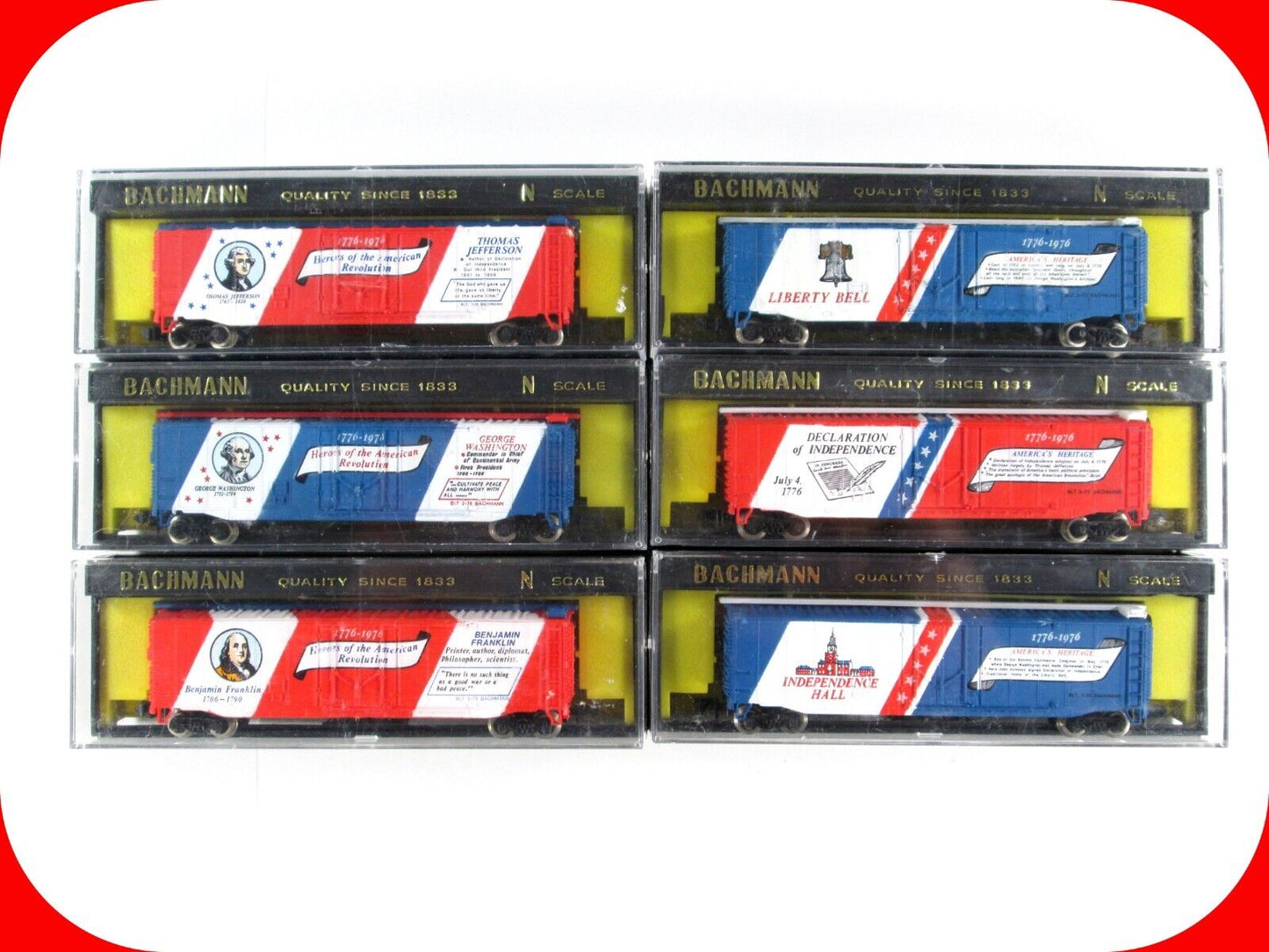 N Scale USA BICENTENNIAL 1776-1976 - PATRIOTIC 50' Box Car 6-Pack Set - Bachmann