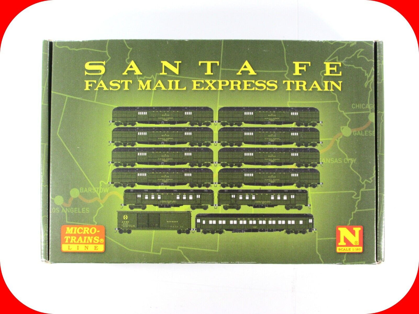 N Scale SANTA FE Fast Mail Express Passenger Train 12-Car Set ----- Micro Trains