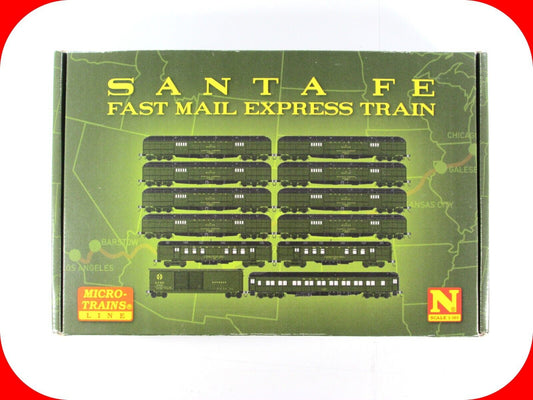 N Scale SANTA FE Fast Mail Express Passenger Train 12-Car Set ----- Micro Trains