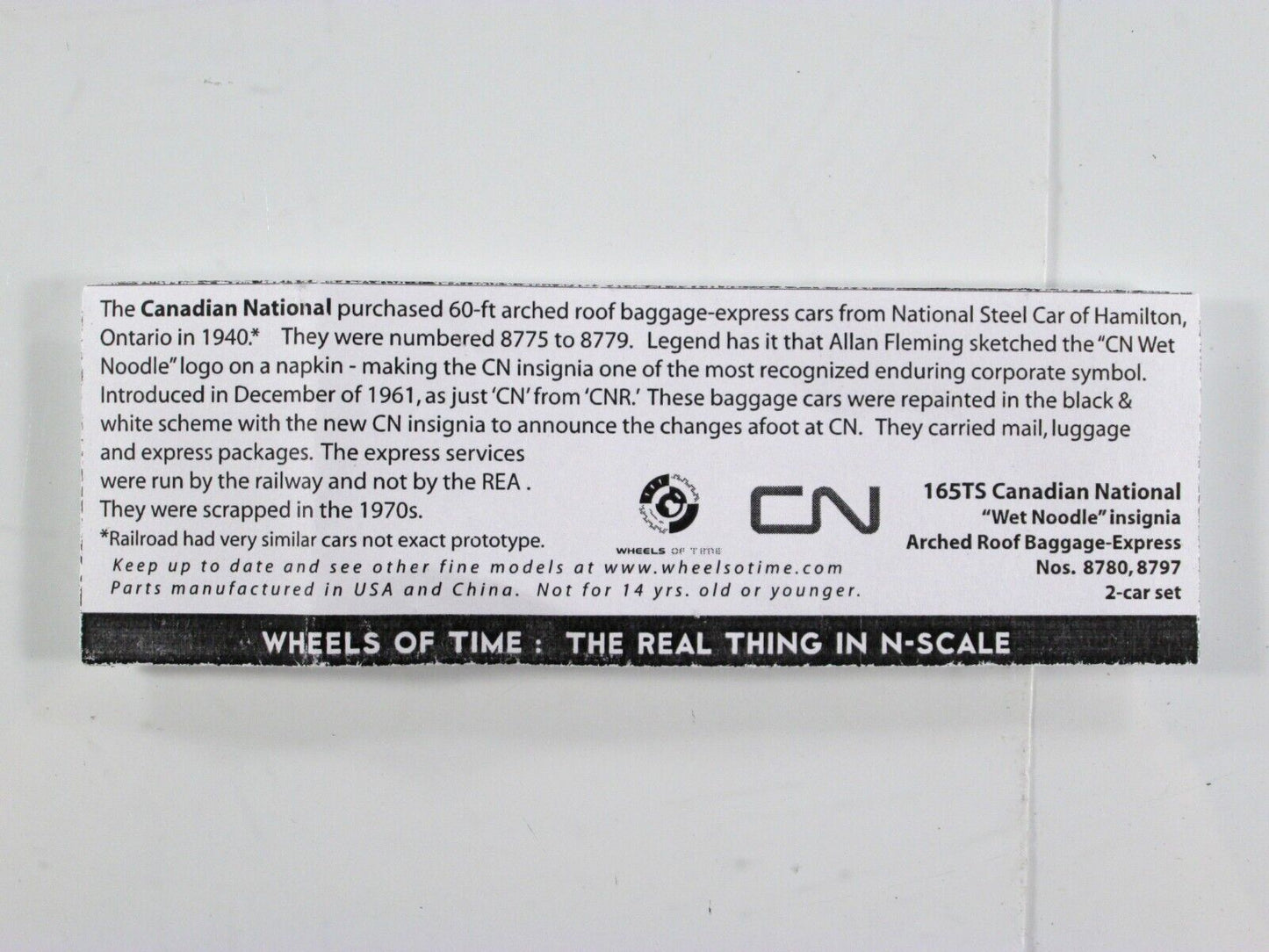 N Scale Canadian National *Wet Noodle* 60' Baggage Car Set, WHEELS of TIME 165TS