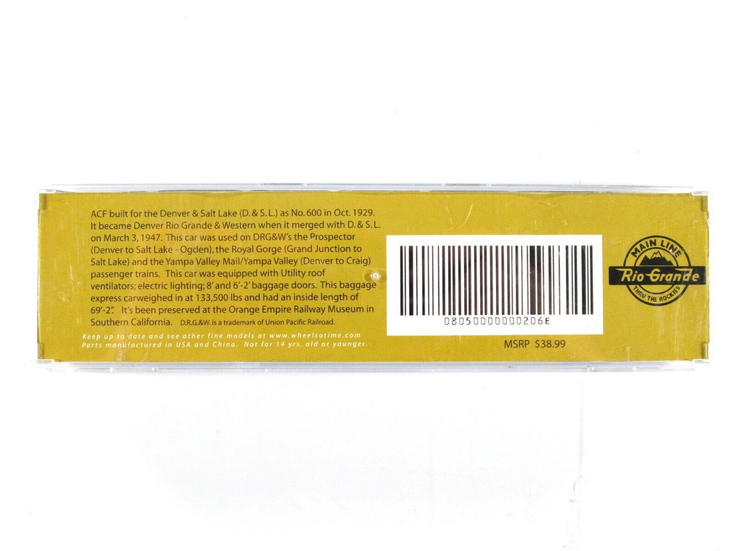 N Scale DENVER & RIO GRANDE **Aspen Gold** Baggage Car #745 - WHEELS of TIME 206