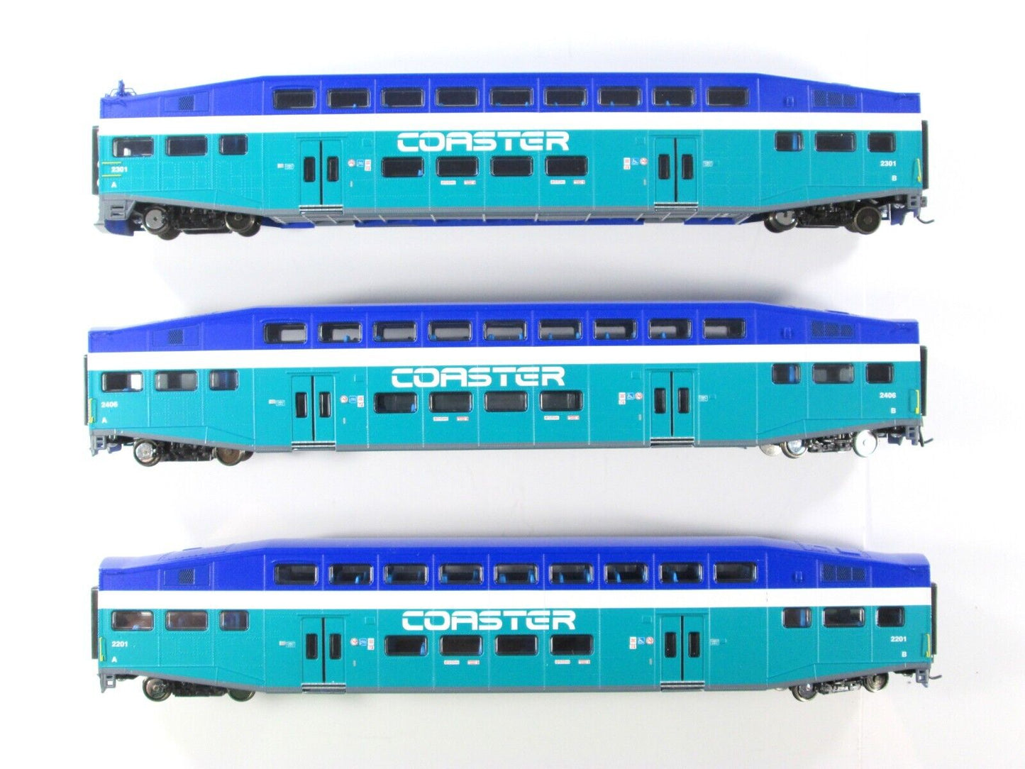 HO Scale SAN DIEGO *COASTER*  Bombardier Coach, Control 3-Car Set - Athearn 2582