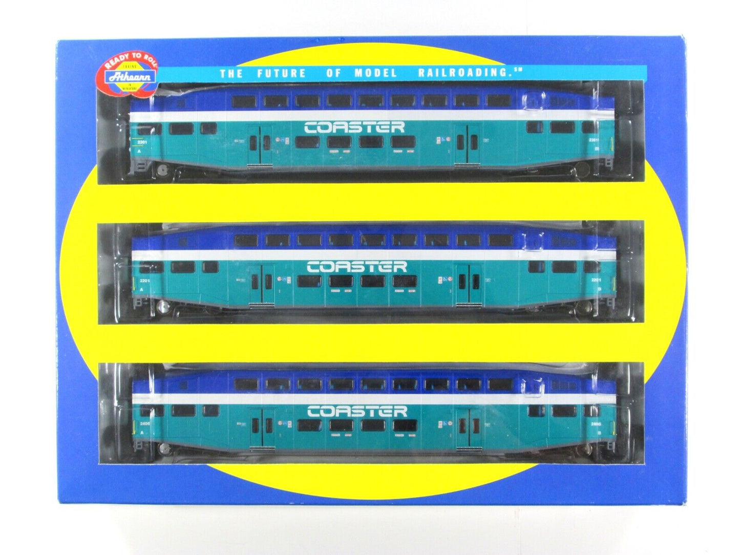 HO Scale SAN DIEGO *COASTER*  Bombardier Coach, Control 3-Car Set - Athearn 2582