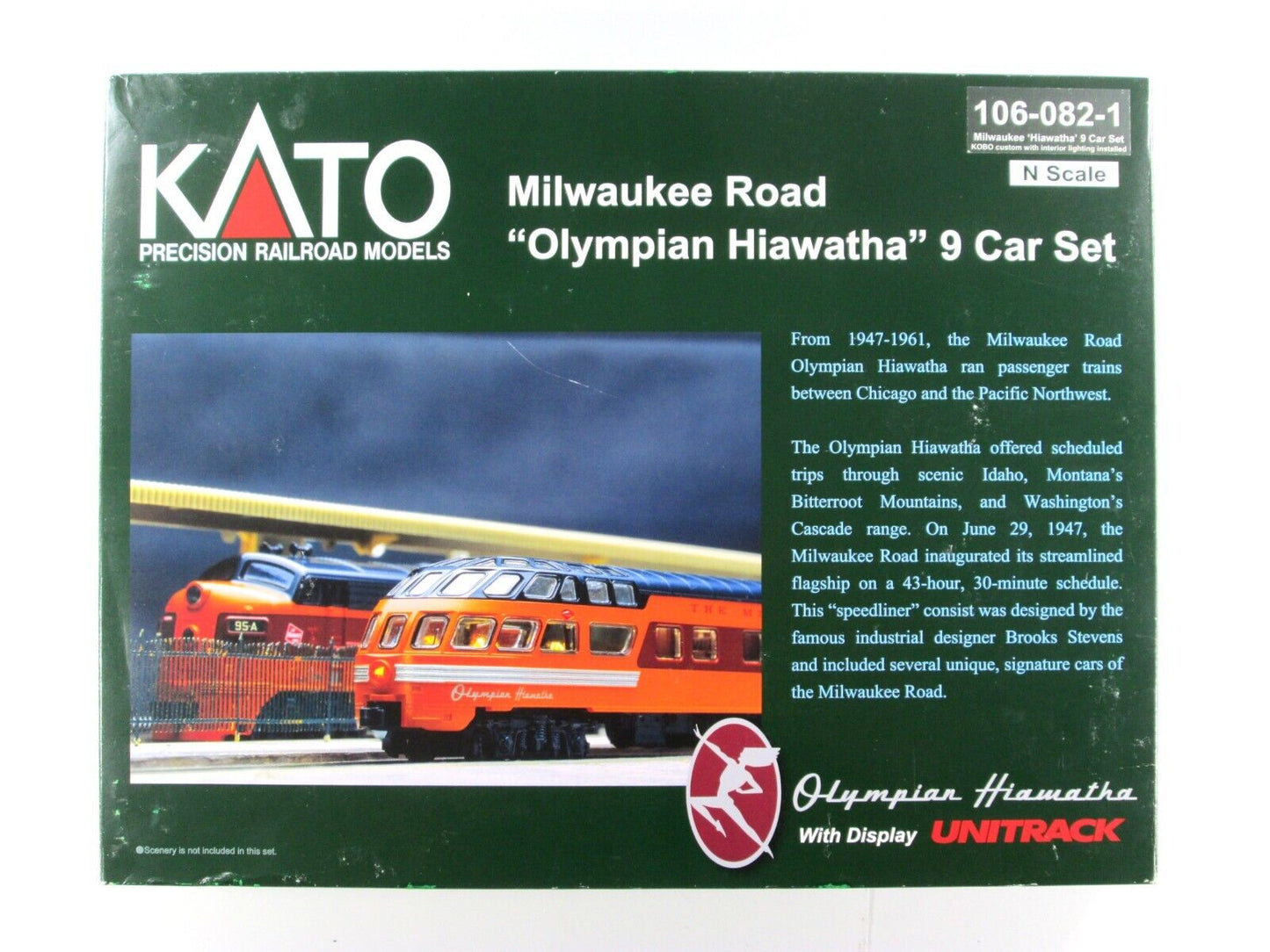 N Scale MILWAUKEE **OLYMPIAN HIAWATHA** 9-Car Set --- Kato 106-082-1 **LIGHTED**
