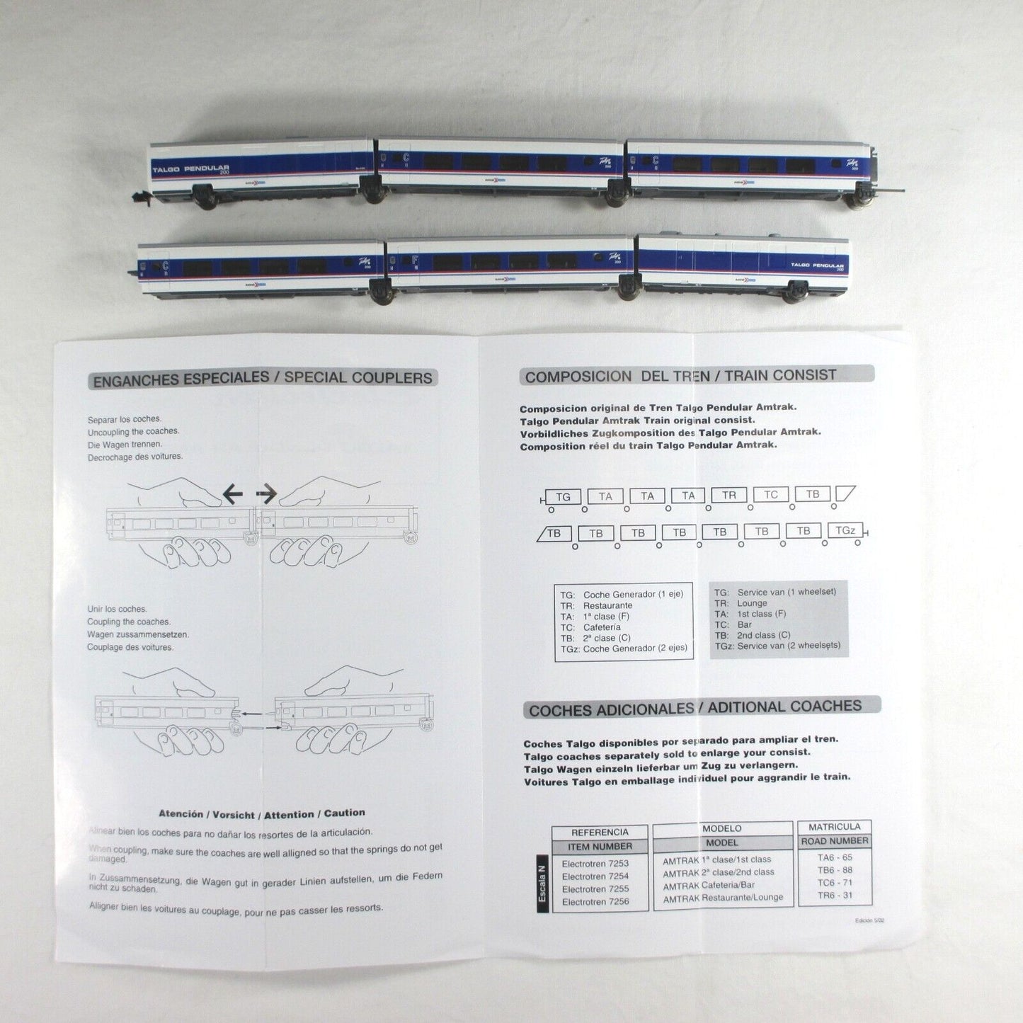 N Scale AMTRAK **TALGO PENDULAR** 200 Passenger 6-Car Set --- Electrotren 7251 K