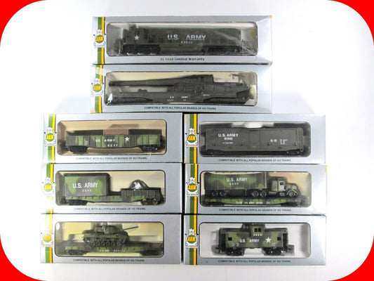 HO Scale US ARMY Military Train Set w/ Guns, Tank, Locomotive, Caboose, etc -AHM