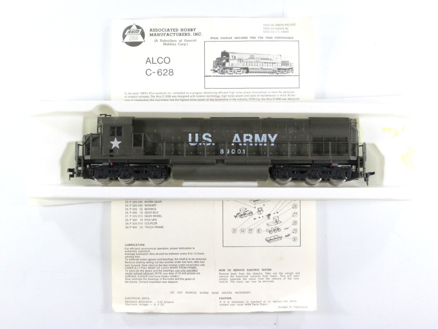 HO Scale US ARMY Military Train Set w/ Guns, Tank, Locomotive, Caboose, etc -AHM