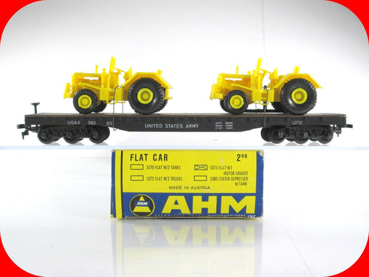 HO Scale US ARMY Heavyweight Flat Car w/ 2 Motor Graders - USAX 38065 - AHM 5373