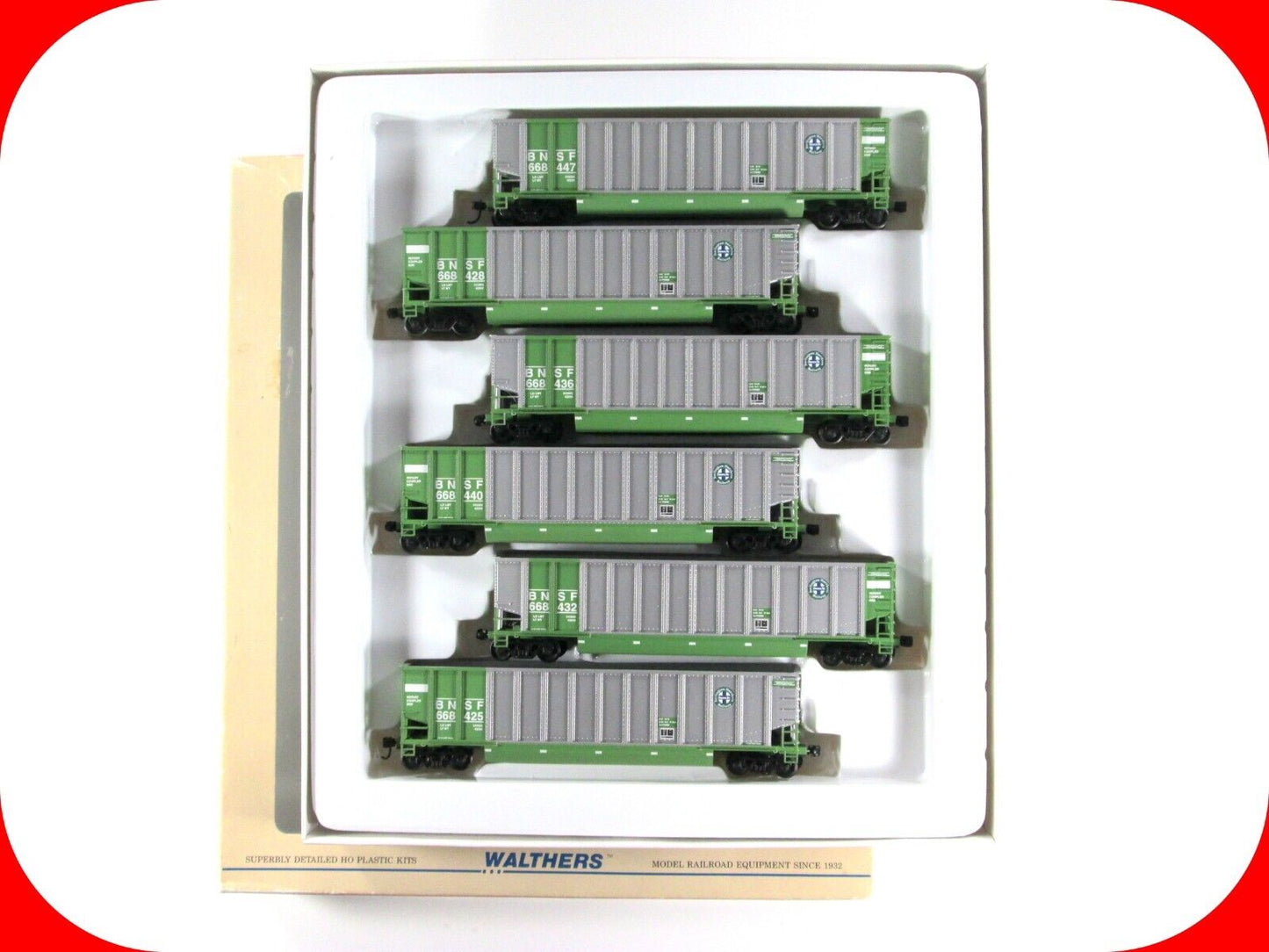 HO Scale BNSF Bethgon Coalporter 6-Pack Set -- Green Scheme -- Walthers 932-5319