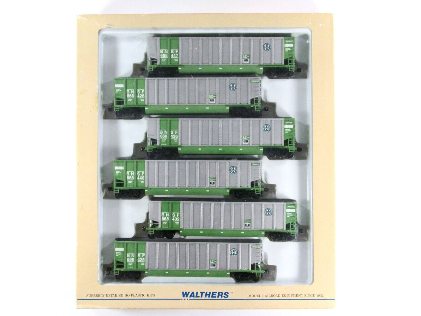 HO Scale BNSF Bethgon Coalporter 6-Pack Set -- Green Scheme -- Walthers 932-5319