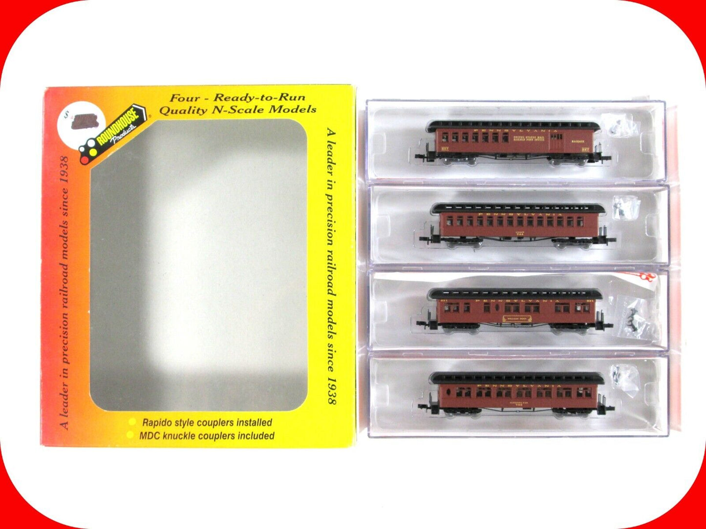 N Scale PENNSYLVANIA Overland Old Time Passenger 4-Car Set ---- Roundhouse 89415