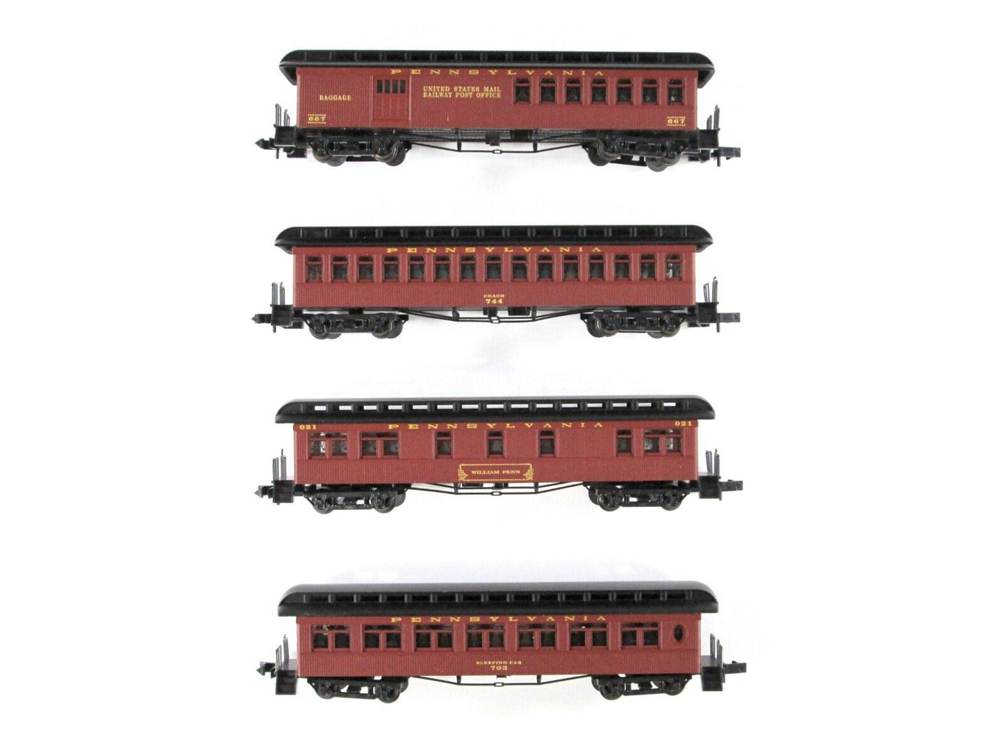 N Scale PENNSYLVANIA Overland Old Time Passenger 4-Car Set ---- Roundhouse 89415