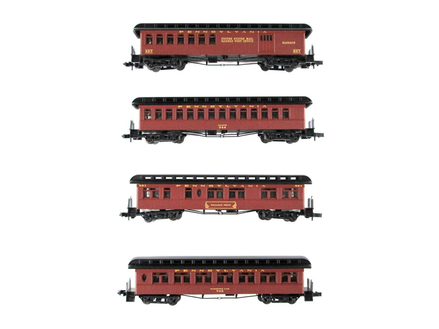 N Scale PENNSYLVANIA Overland Old Time Passenger 4-Car Set ---- Roundhouse 89415