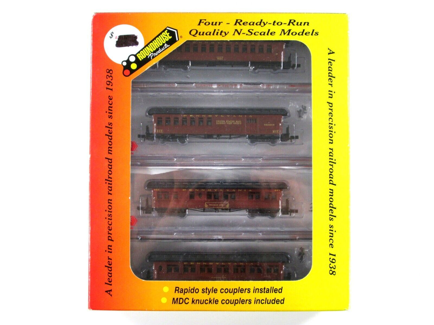 N Scale PENNSYLVANIA Overland Old Time Passenger 4-Car Set ---- Roundhouse 89415