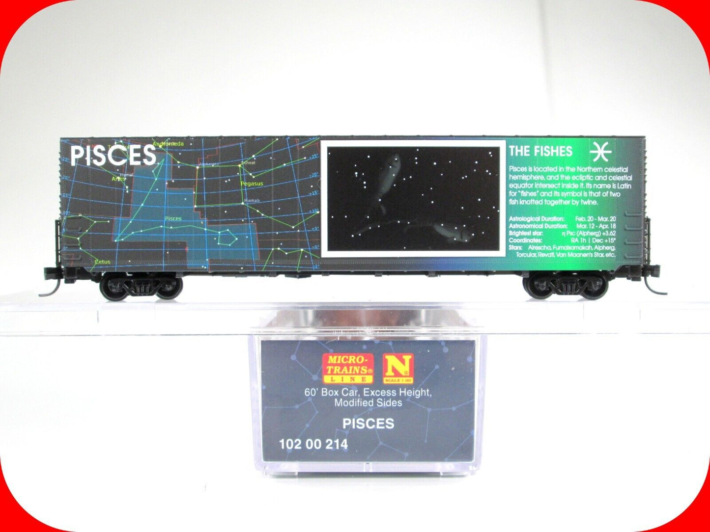 N Scale PISCES *THE FISHES* Feb-March ZODIAC, 60' Box Car -Micro Trains 10200214
