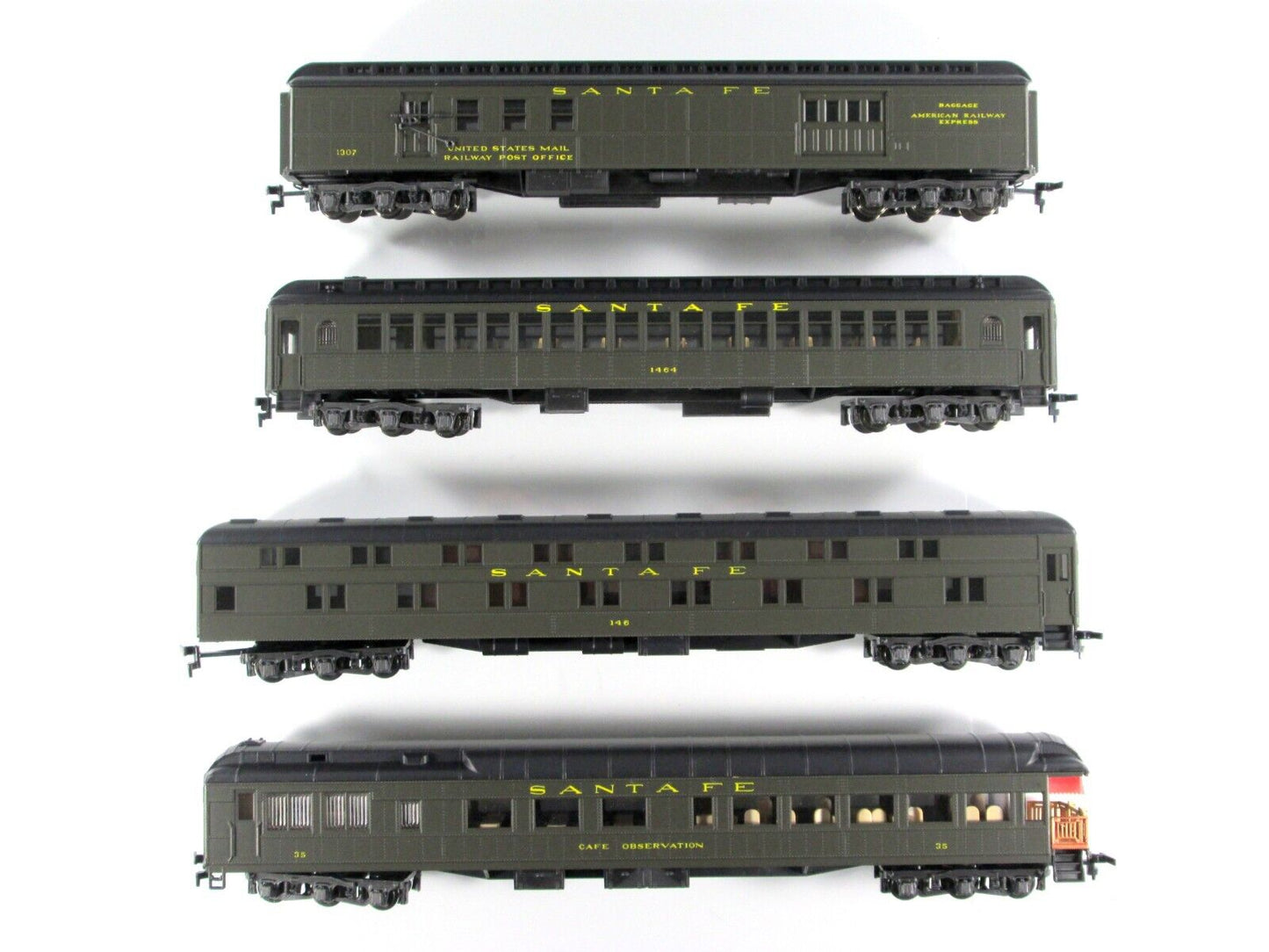 HO Scale ***SANTA FE*** 1920s Passenger & Interiors 4-Car Set B - Rivarossi 6915