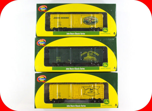 HO Scale JOHN DEERE 40' Single Door Box Car 3-Pack Set - Athearn *Green / Yellow