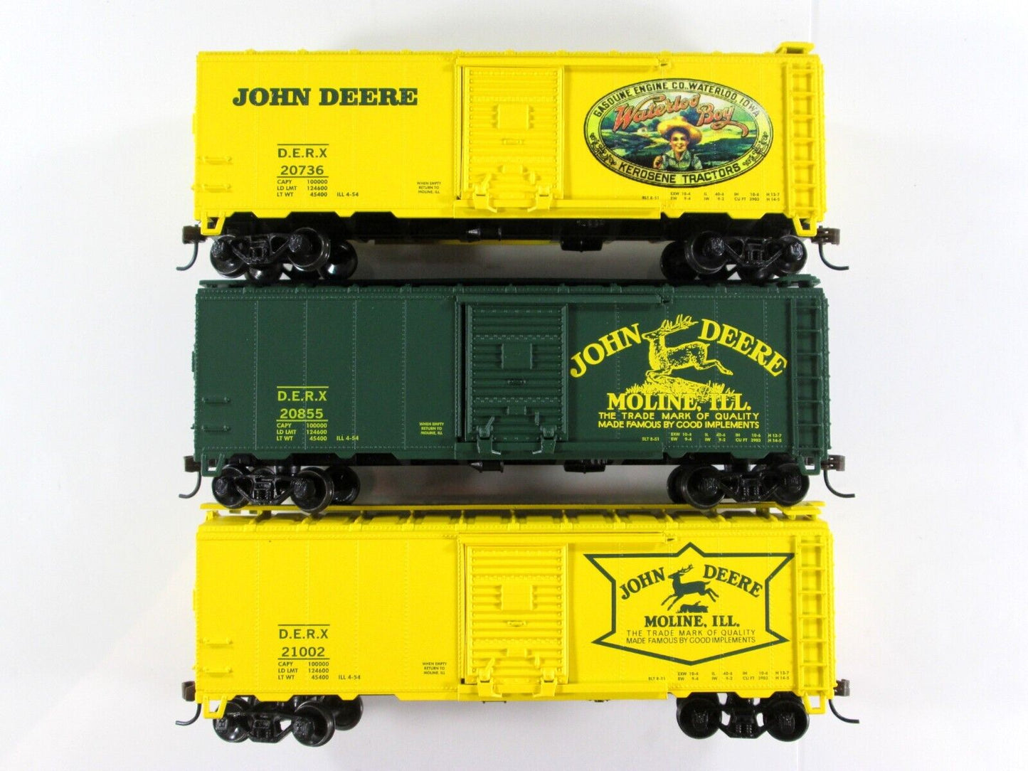 HO Scale JOHN DEERE 40' Single Door Box Car 3-Pack Set - Athearn *Green / Yellow