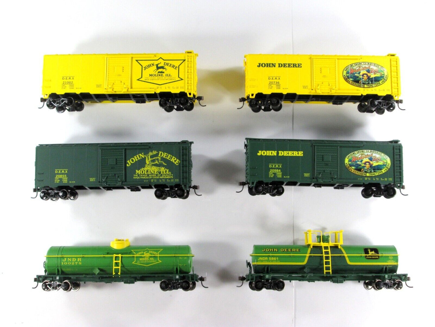 HO Scale JOHN DEERE 40' Box Car and 39' Chemical Tank Car 6-Pack Set --- Athearn
