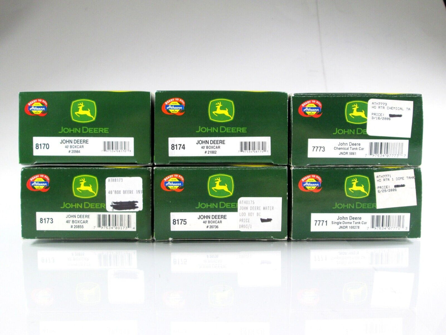HO Scale JOHN DEERE 40' Box Car and 39' Chemical Tank Car 6-Pack Set --- Athearn