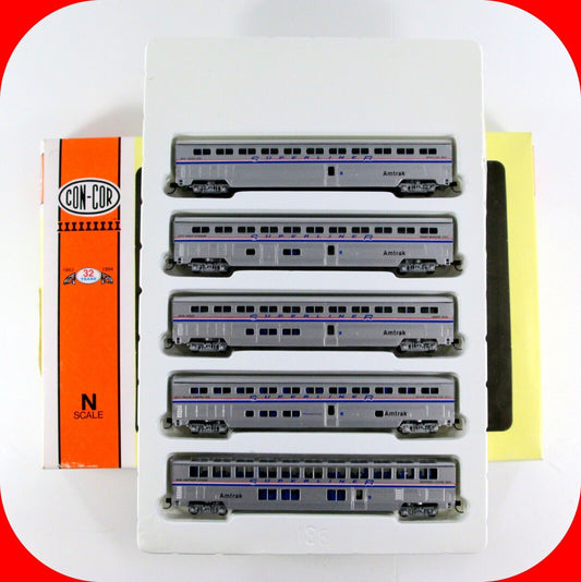 N Scale AMTRAK Phase IV Superliner Bi-Level Passenger 5-Car Set - Con-Cor 004653