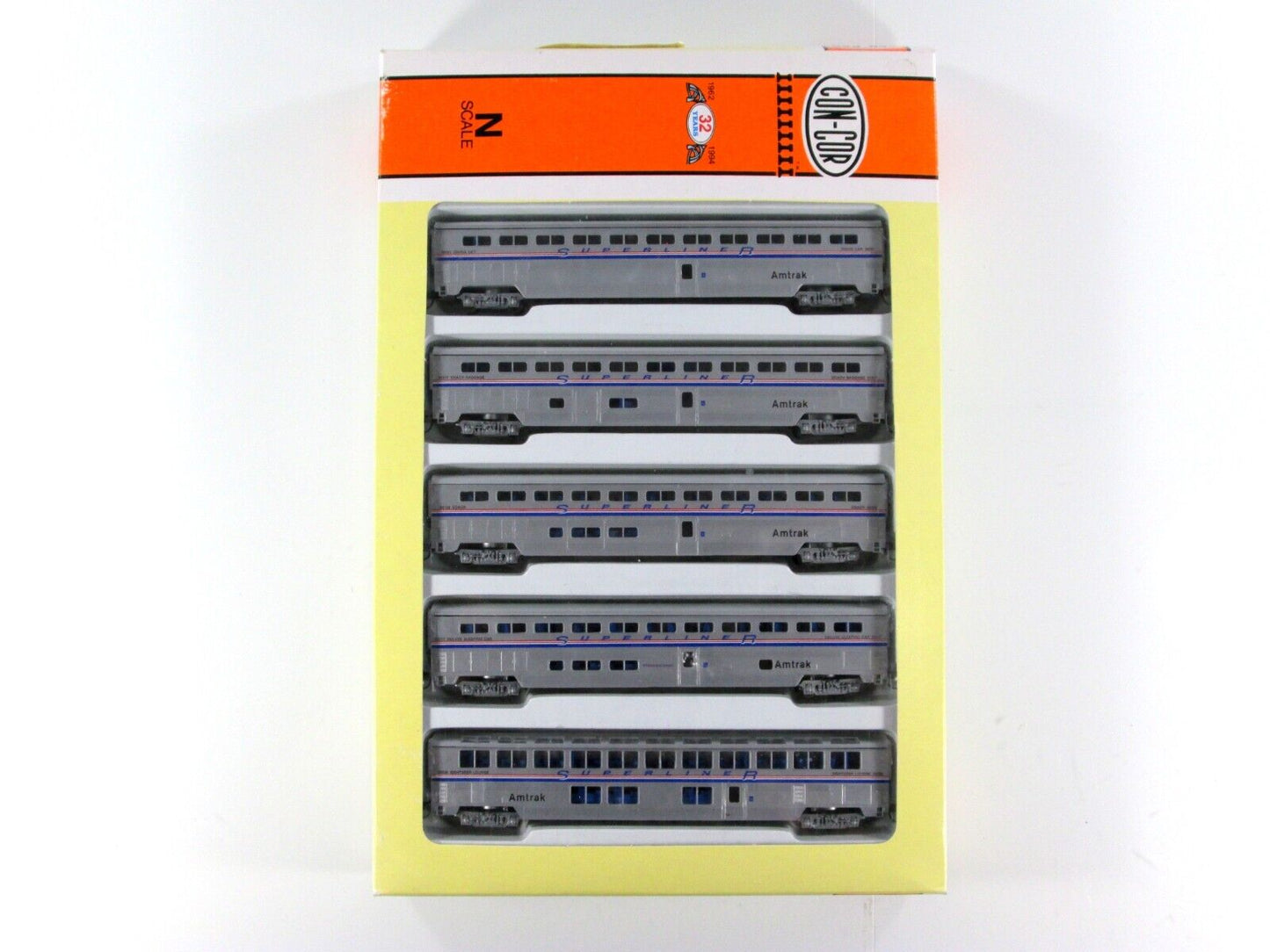 N Scale AMTRAK Phase IV Superliner Bi-Level Passenger 5-Car Set - Con-Cor 004653