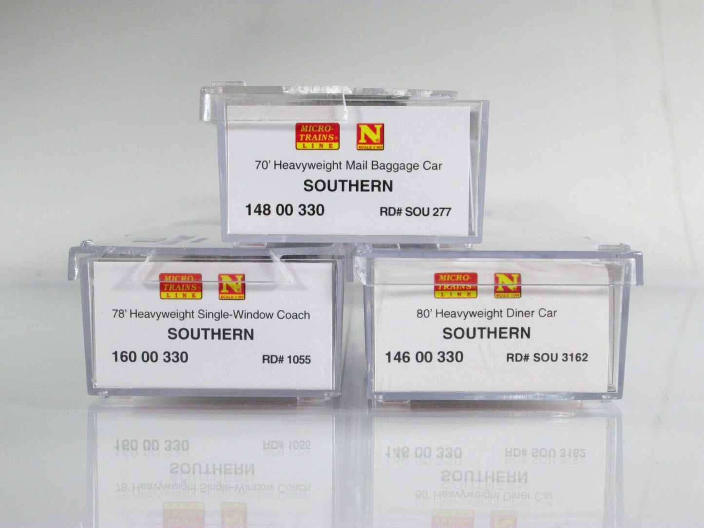 N Scale SOUTHERN Heavyweight - Baggage, Coach, Diner - 3-Car Set -- Micro Trains