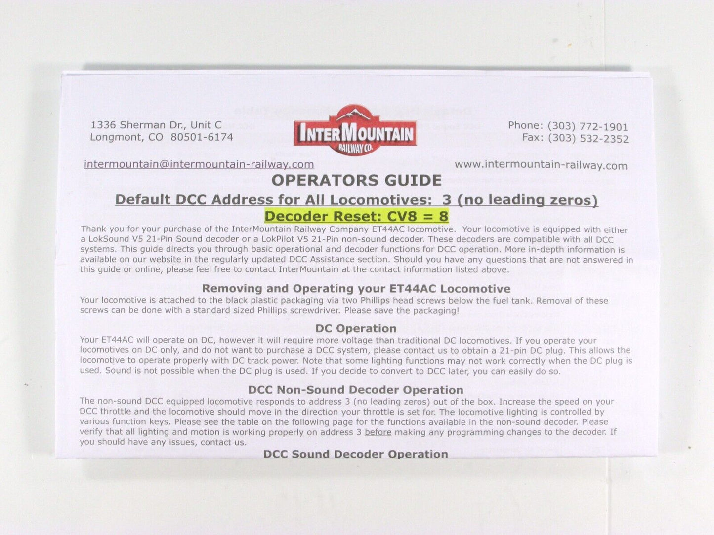 HO Scale CANADIAN NATIONAL ET44AC Diesel, CN #3088 - Intermountain DCC Lok Sound