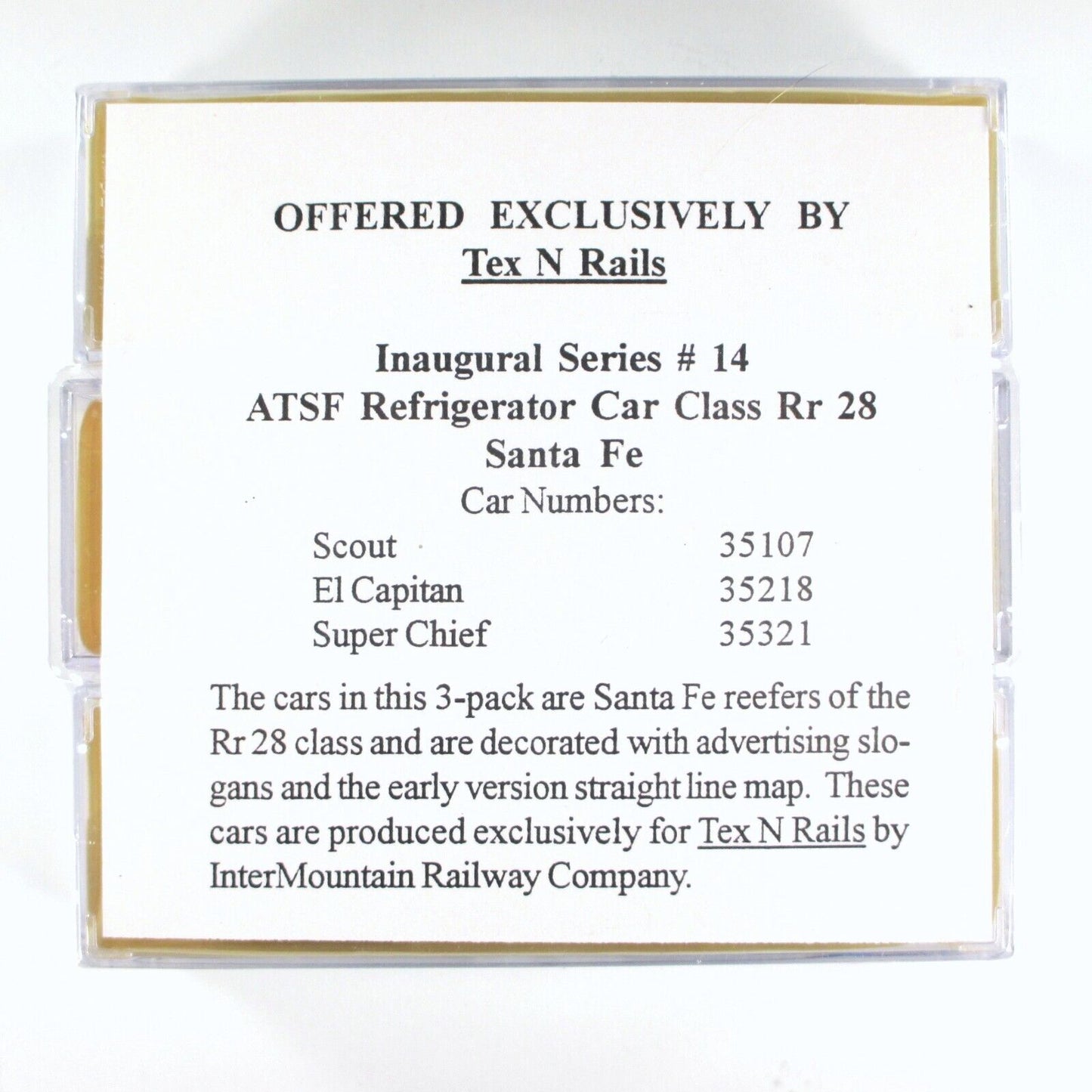 N Scale **ATSF Reefer** 3-Car Set - Intermountain / Tex-N-Rails Series 14 **RARE