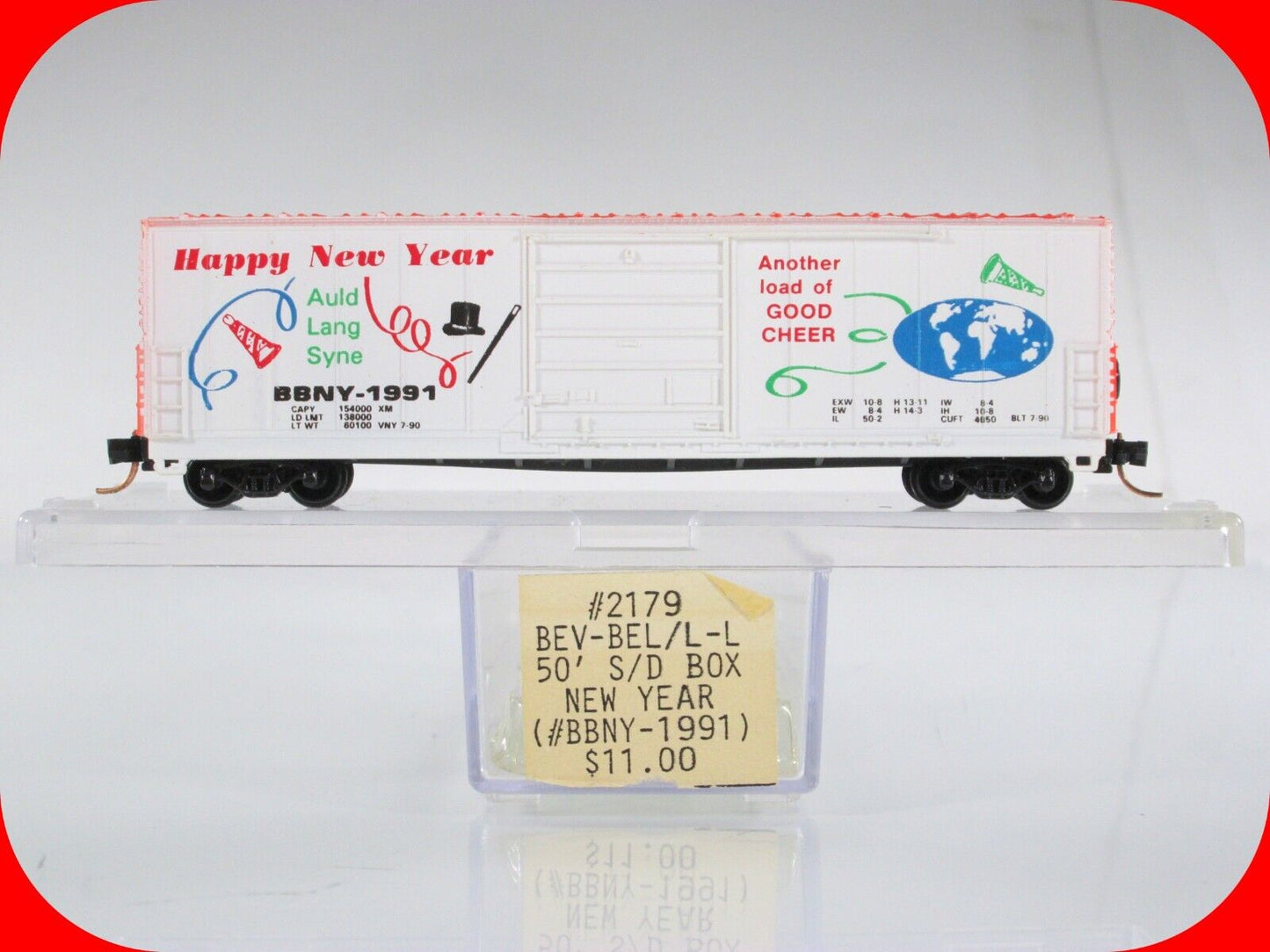N Scale **HAPPY NEW YEAR** Holiday Box Car, BBNY 1991 -Bev-Bel, Micro Trains Cpl