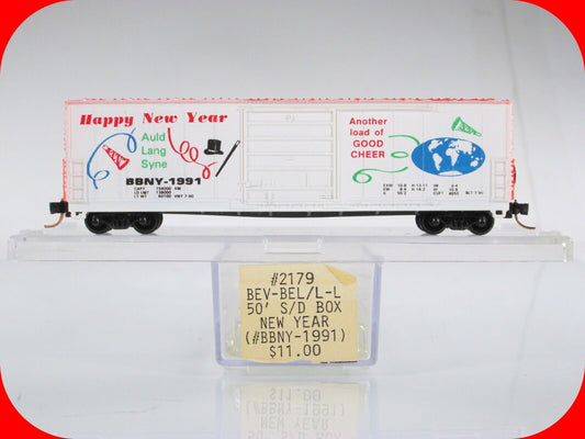 N Scale **HAPPY NEW YEAR** Holiday Box Car, BBNY 1991 -Bev-Bel, Micro Trains Cpl