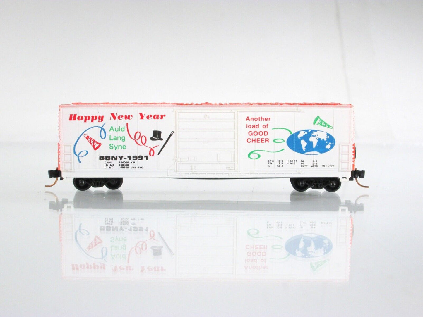 N Scale **HAPPY NEW YEAR** Holiday Box Car, BBNY 1991 -Bev-Bel, Micro Trains Cpl