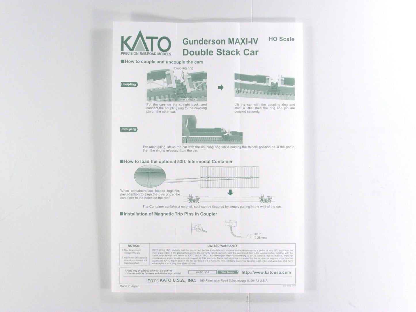 HO Scale TTX Double Stack Well Car Set for 53' Containers #724792 - Kato 30-9051