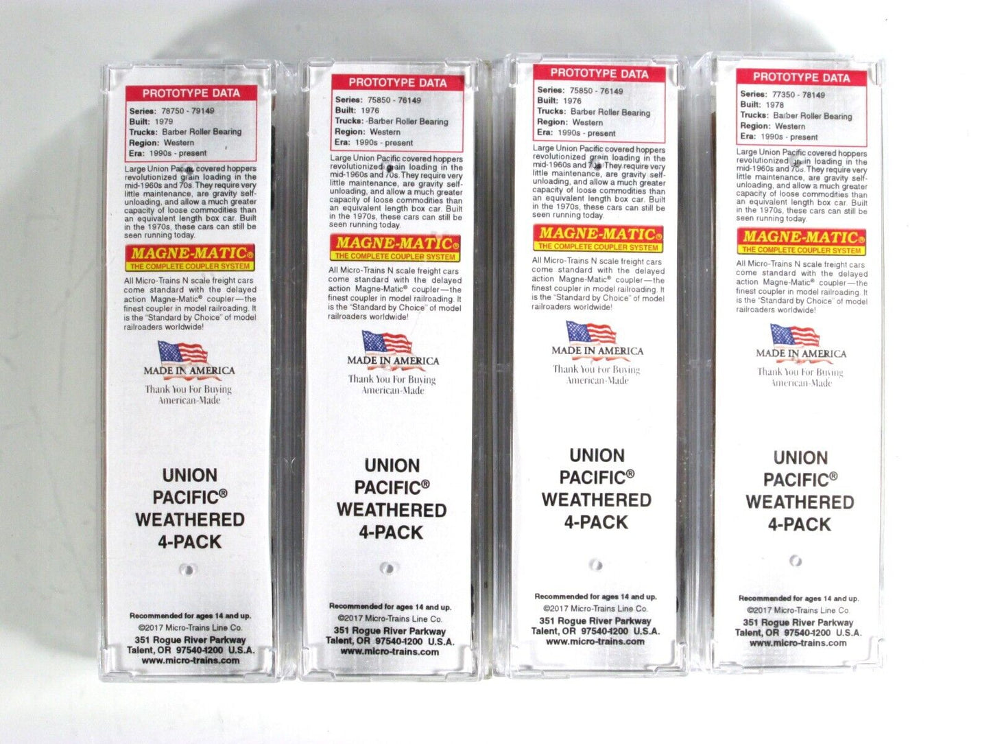 N Scale ***UNION PACIFIC*** Weathered Hopper 4-Pack Set -- Micro Trains 99305390