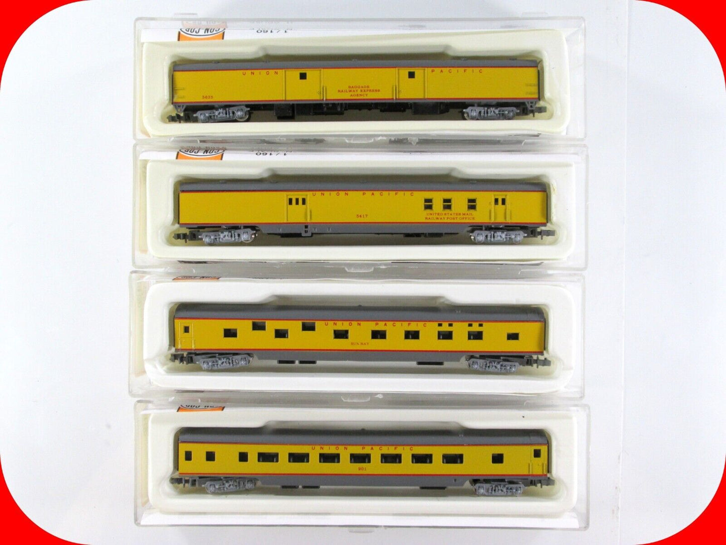 N Scale UNION PACIFIC Lightweight Smoothside Passenger Car 4-Pack Set -- Con-Cor