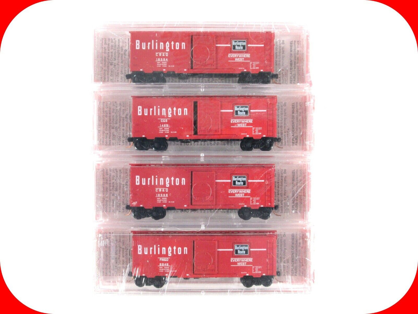 N Scale *BURLINGTON CASTLE ROCK* Joint Line 4 Box Car Set - Micro Trains **RARE*