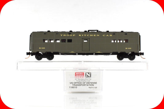 N Scale US OFFICE of DEFENSE 50' Troop Kitchen Car #K-100, - Micro Trains 118010