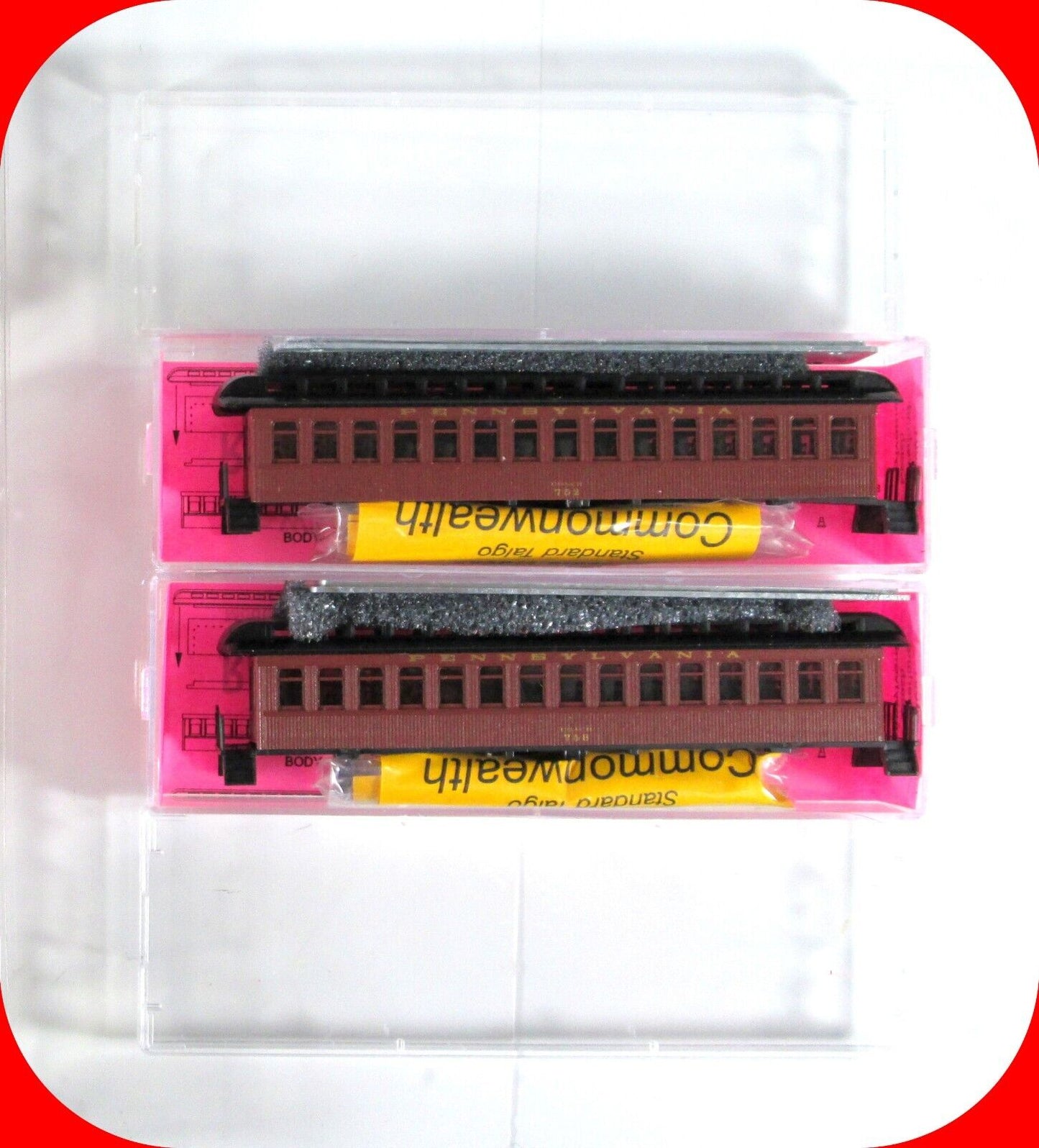 N Scale PENNSYLVANIA OVERLAND Passenger Coach Set Roundhouse 88001 -Knuckle Cplr