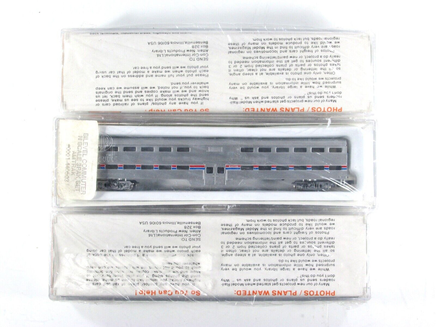 N Scale AMTRAK Bilevel Commuter Coaches 3-Pack -Con-Cor 440503 (4405,4415) *RARE