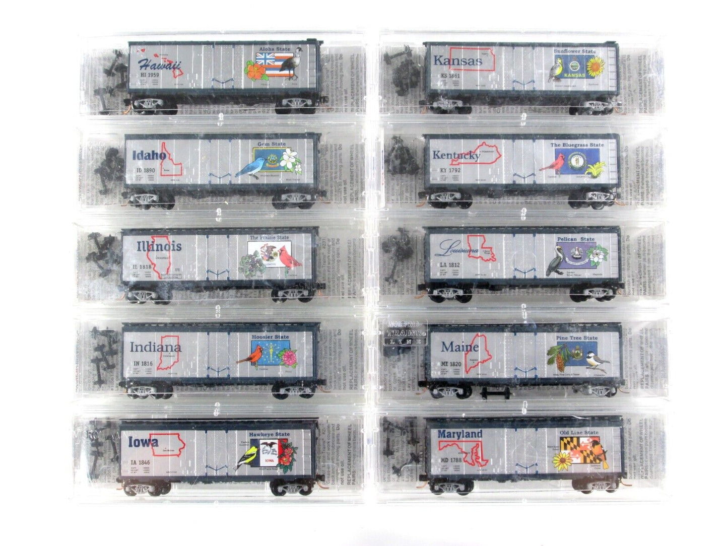 N Scale UNITED STATES of AMERICA  40' Box Car Full 50-pc Set - Micro Trains *NEW