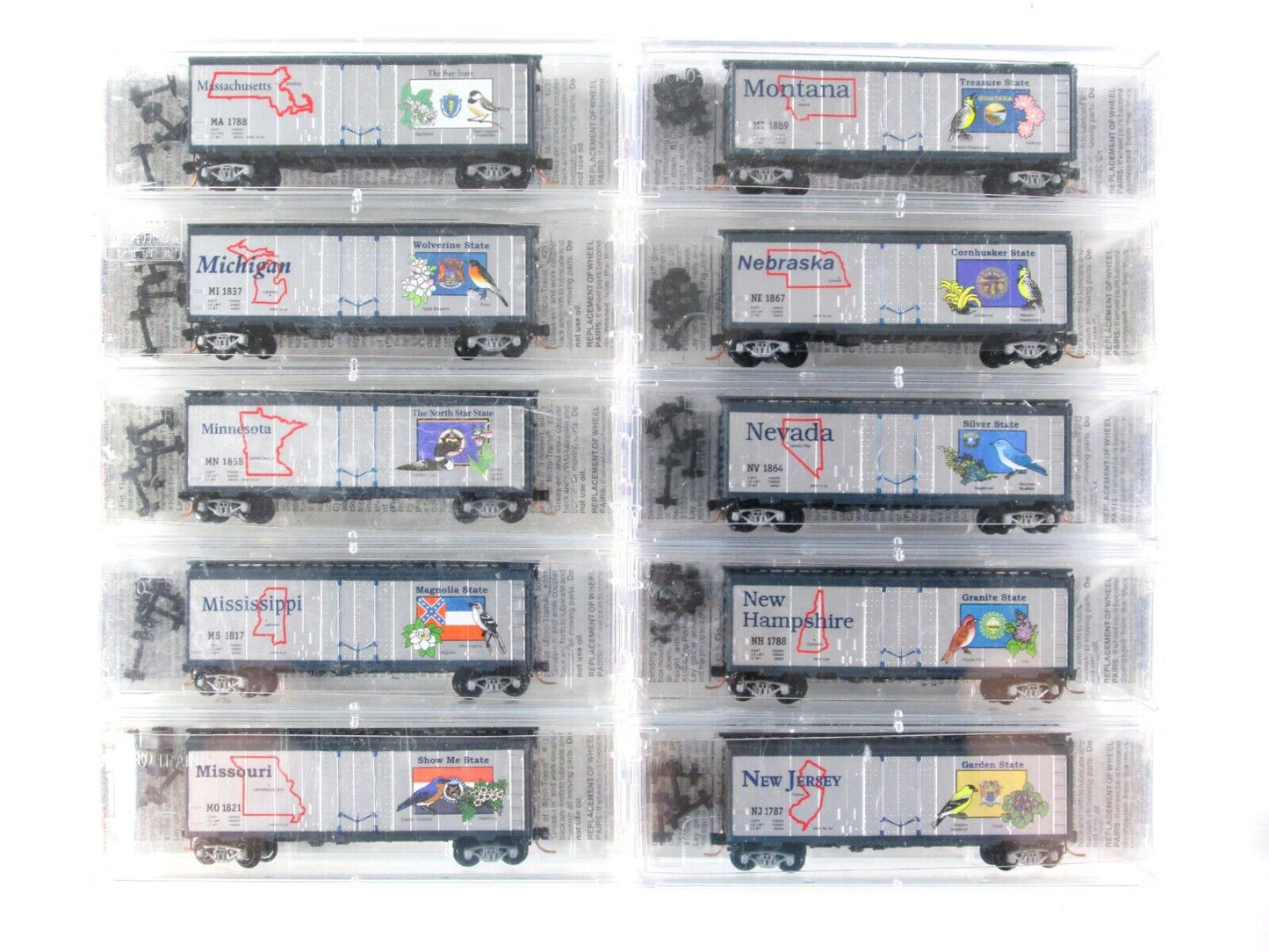 N Scale UNITED STATES of AMERICA  40' Box Car Full 50-pc Set - Micro Trains *NEW