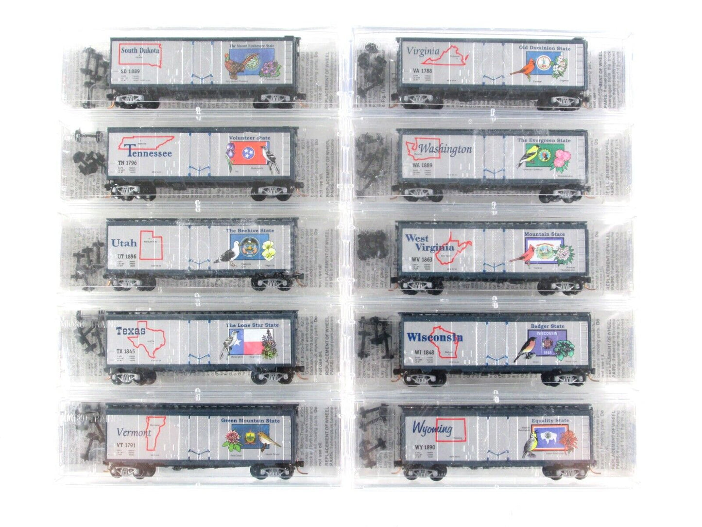 N Scale UNITED STATES of AMERICA  40' Box Car Full 50-pc Set - Micro Trains *NEW