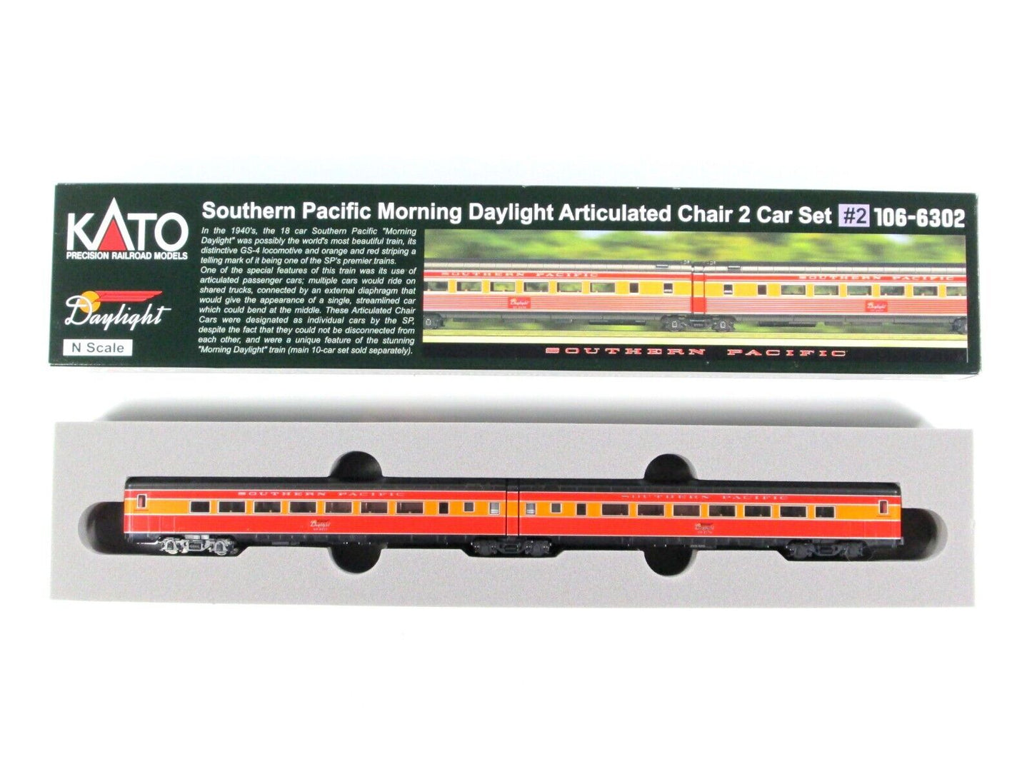 N Scale SOUTHERN PAC. MORNING DAYLIGHT Articulated Car #2477,2478  Kato 106-6302